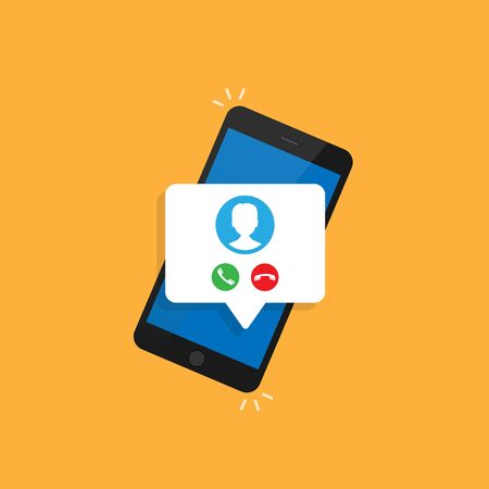Incoming call on smartphone screen .Vector illustration isolated on a orange background. 10 epsのイラスト素材