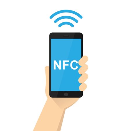 Mobile payments using a smartphone, short-range communications technology, online banking.modern flat design.vector illustration.10 eps.のイラスト素材