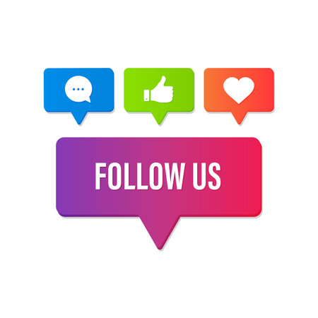 Follow us button on a white background. Vector multicolored illustration using a gradient.のイラスト素材
