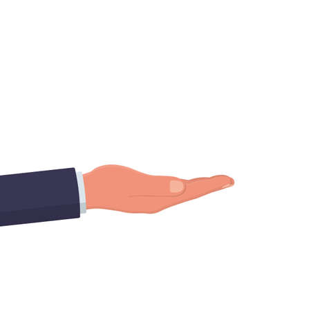 Outstretched hand. Gesture with palms up to demonstrate objects. Empty space, template for demonstrations .Vector illustration isolated on a white background. 10 eps.のイラスト素材