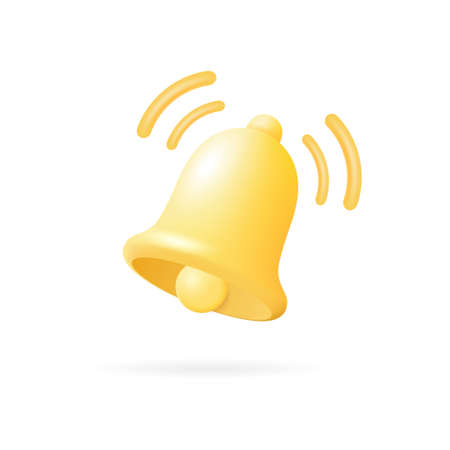 3d bell icon in cartoon style. missed notification sign or alarm clock. vector illustration isolated on white background.のイラスト素材