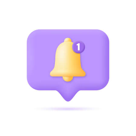 3d Notification bell icon.Yellow bell with one new notification for social media reminder. vector illustration isolated on white background.のイラスト素材