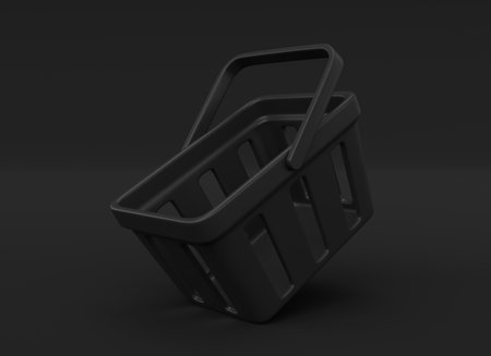 3d food basket. black shopping cart realistic style. shopping and sales concept. element for the design of banners and posters. 3d renderingの写真素材