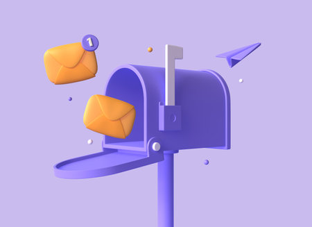 3d icon of mailbox and envelope in cartoon style. the concept of receiving notification, mailing. design for banner decoration for marketing. 3d renderingの写真素材