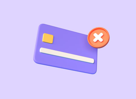 3d credit card and red cross illustration in cartoon style. the concept of payment or transaction rejection, card or account blocking. 3d renderingの写真素材