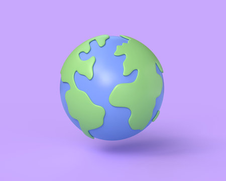 3d planet earth icon in cartoon style.Concept for Planet Earth Day or Environment Day. illustration isolated on purple background. 3d renderingの写真素材