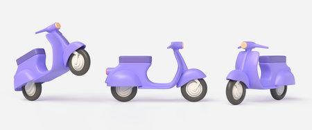 3d retro scooter in cartoon style. concept of fast delivery service, online store.illustration isolated on purple background. 3d renderingの写真素材