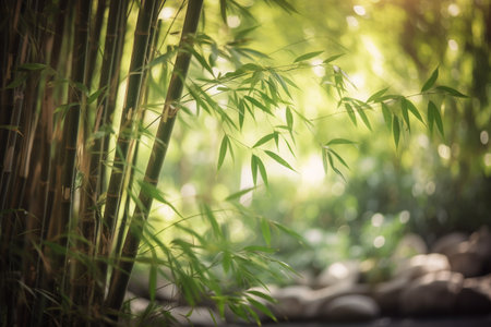 fresh, green bamboo trees in a forest with a blurred background. ai generativeの素材