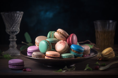 macaroons on a plate of different flavors and colors. ai generativeの素材