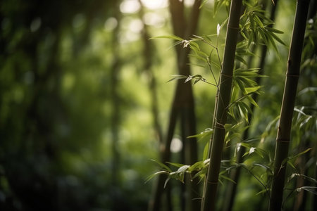 fresh, green bamboo trees in a forest with a blurred background. ai generativeの素材