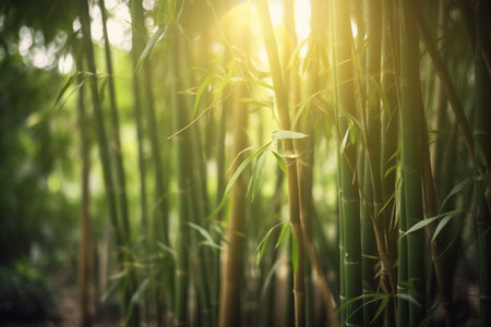 fresh, green bamboo trees in a forest with a blurred background. ai generativeの素材