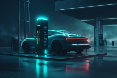 charging station for electric cars and cars on charge. ai generativeの素材