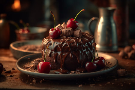 Cherry chocolate cake with icing.ai generativeの素材