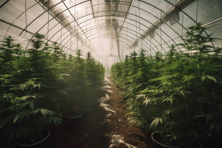 Organically grown small cannabis in a modern greenhouse. ai generativeの素材