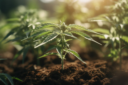 Organically grown small cannabis in a modern greenhouse. ai generativeの素材