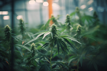 Organically grown small cannabis in a modern greenhouse. ai generativeの素材