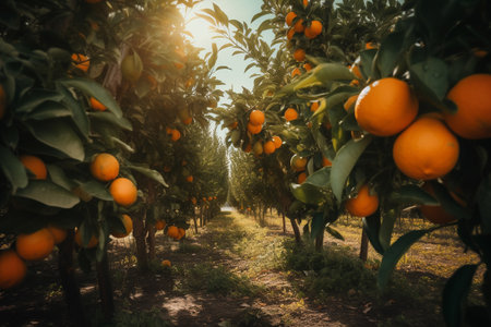 orange trees in the garden at the orange farm. ai generativeの素材