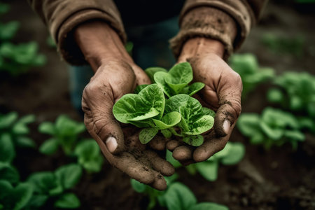 green tobacco seedlings in the hands of an agronomist in a field in northern Thailand. ai generativeの素材