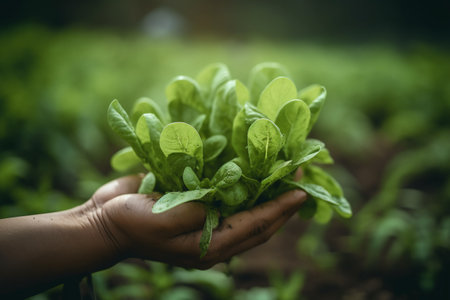 green tobacco seedlings in the hands of an agronomist in a field in northern Thailand. ai generativeの素材