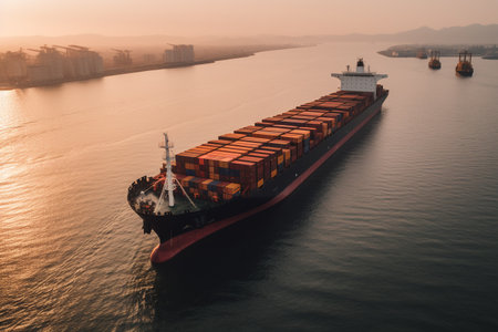 Logistic import-export background of a container cargo ship in the seaport, cargo transportation. ai generativeの素材