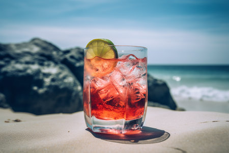 Cocktail on the beach, on a hot sunny day. ai generativeの素材