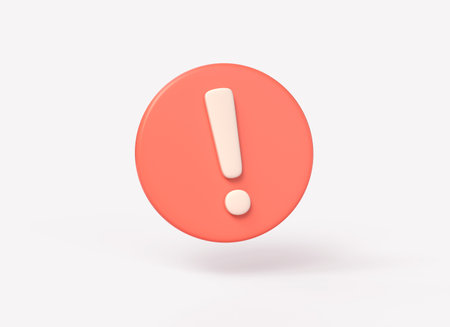 3d error or danger alert icon, exclamation mark on a red circle. warning icon. alert is important for the concept of security urgency. illustration isolated on white background.3d renderingの写真素材