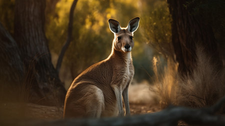 kangaroo on the background of Australian nature, hot day, animals of Australia. ai generativeの素材