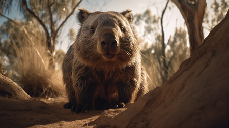 wombat on the background of Australian nature, animals of Australia. ai generativeの素材