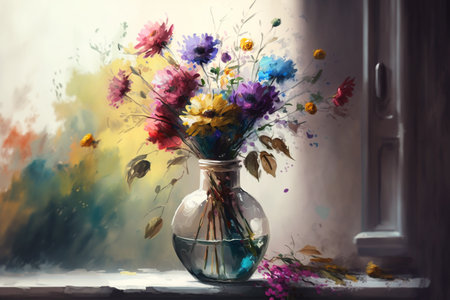 watercolor bouquet of flowers. Flowers, leaves, vase. Holiday, design element. ai generativeの素材