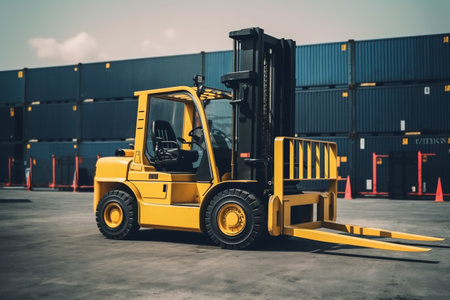 yellow forklift for cargo containers in the port. krnespiya logistics and delivery. ai generativeの素材