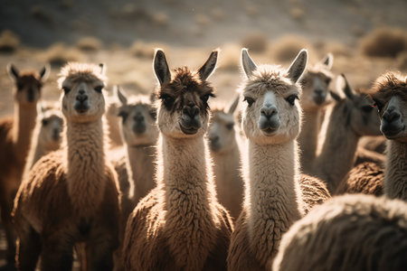 herd of llamas peru, south america. ai generativeの素材