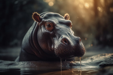 One hippo in the water. South Africa. AI generativeの素材