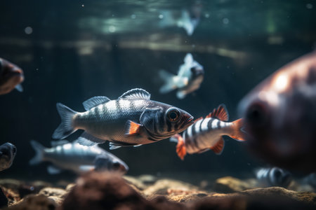 beautiful colorful swarm of fish in a colorful environment. ai generativeの素材
