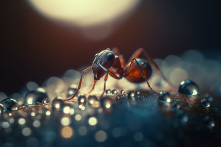 ant with a drop close-up. ai generativeの素材
