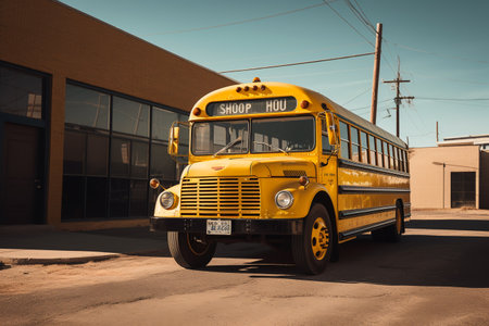 yellow school bus, sunny day. back to school. ai generativeの素材