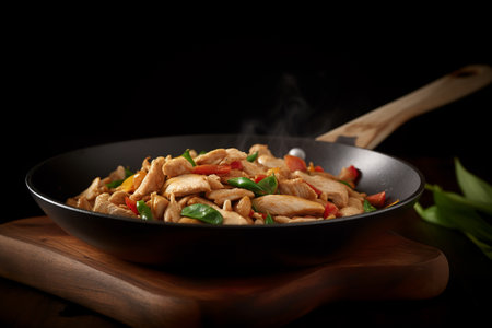 Saute chicken, bell peppers and green beans. ai generativeの素材