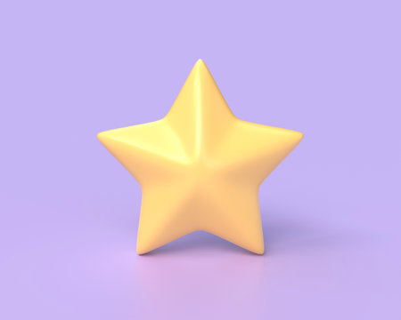 3d yellow star icon on isolated purple background. 3d render illustrationの写真素材
