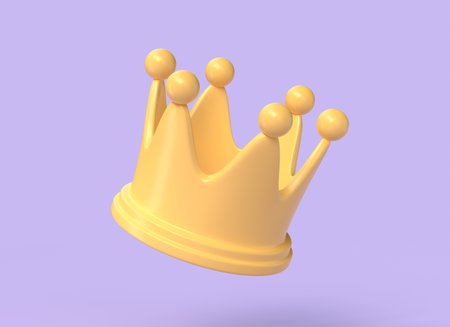 Cartoon yellow crown on purple background. success concept. 3D renderingの写真素材