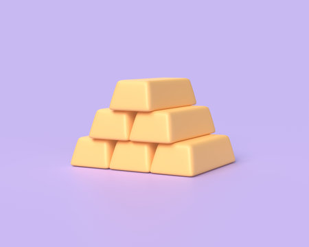 3d stack of gold bars in cartoon style. concept of saving finance in gold.illustration isolated on purple background. 3d renderingの写真素材