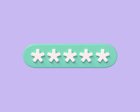 Locked password field 3d render - input box with asterisks for passcode or pin isolated on purple background. Concept of login or user registration. Entering otp or two steps authorization code.の写真素材