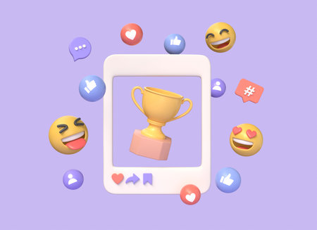 Prize winner 3d icon with golden cup, winners for awards ceremony. social network post...