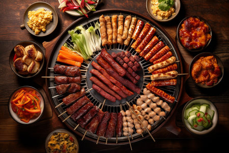 Korean food in a restaurant Grilled style bbq. ai generativeの素材