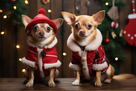 cute dogs in a new year setting. concept of celebrating christmas or new year. ai generativeの素材