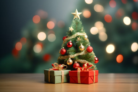 Christmas tree and gift boxes. christmas background. ai generativeの素材