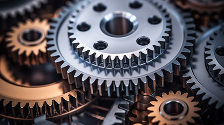 close up of a gear. gear mechanism background. ai generativeの素材