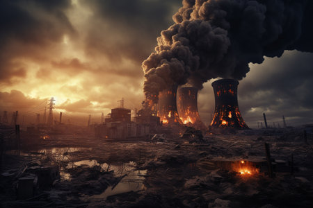 explosion accident at a nuclear power plant. man made disaster. ai generativeの素材