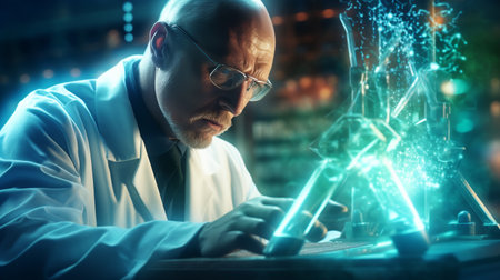 Scientists are experimenting Genetic research and Biotech science Human Biology and pharmaceutical technology on laboratory background. Medical science and biotechnology. ai generativeの素材