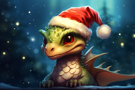 Fantasy cute dragon with christmas hat, great design. New year 2024. ai generativeの素材