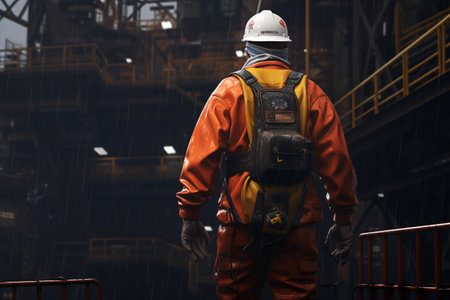 Oil rig worker. rear view.ai generativeの素材