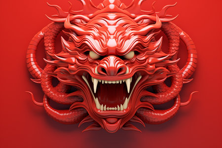 Chinese red dragon head. ai generativeの素材